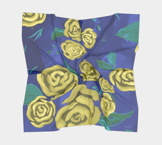 Elegant Yellow Tea Rose Silk Scarf with Original Hand-Painted Artwork – Square Design