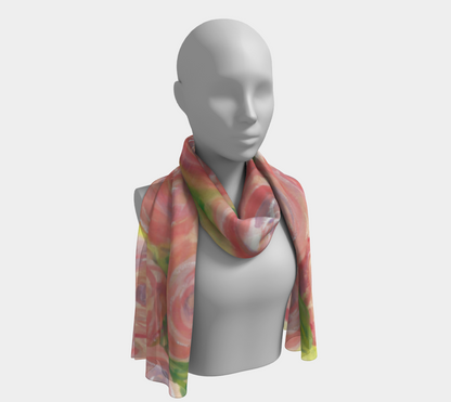 Pink Tea Roses Long Silk Scarf