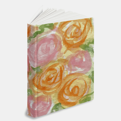 Hardcover Journal featuring Pink and Orange Roses Watercolor Art by Kristye Dudley