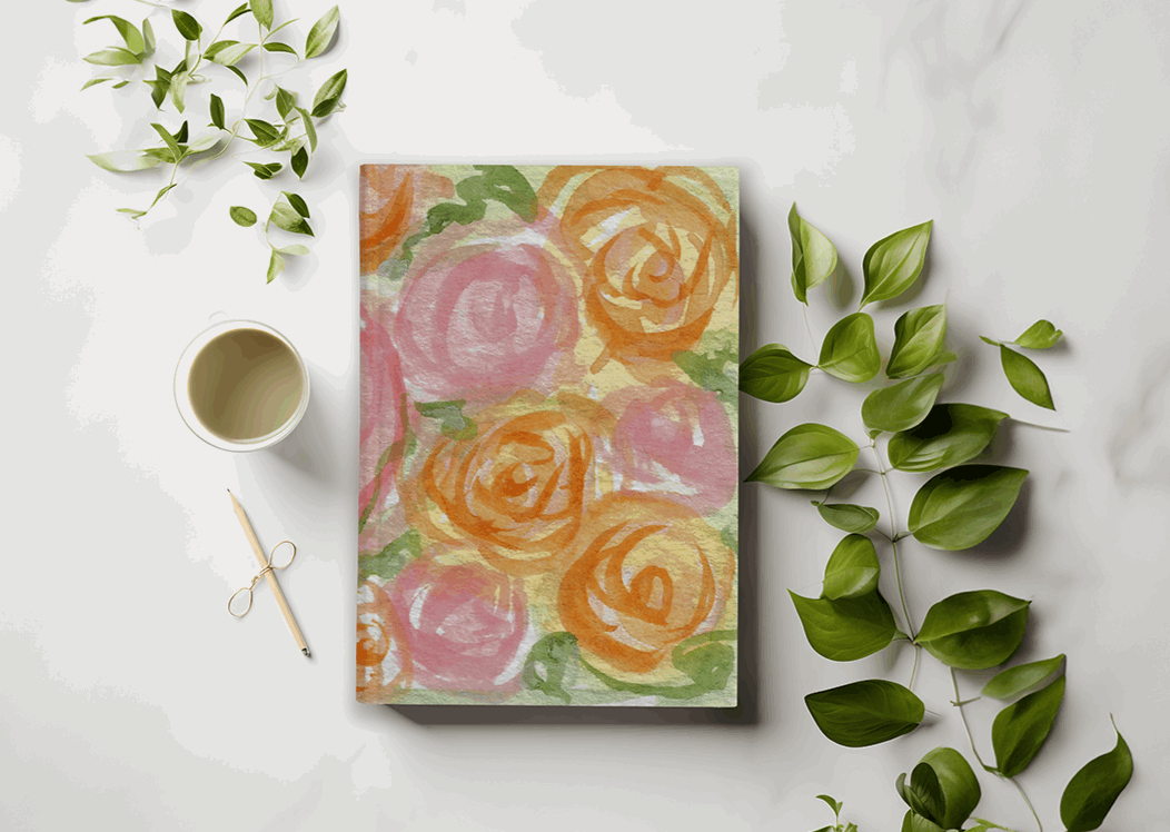 Hardcover Journal featuring Pink and Orange Roses Watercolor Art by Kristye Dudley